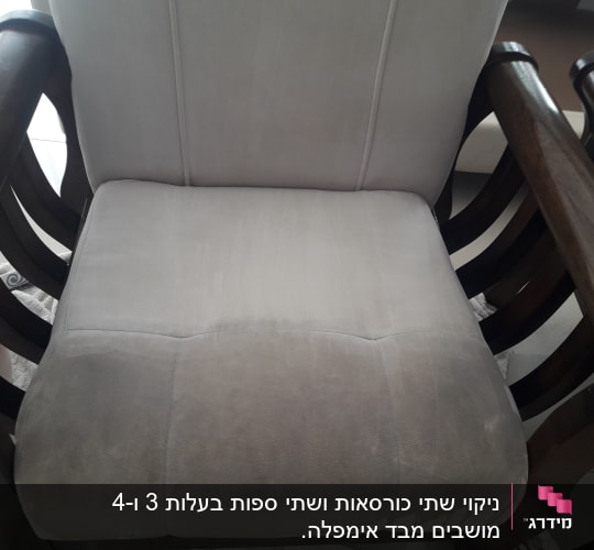 כיסא עם ריפוד בהיר וחלקים כהים, כתמים נראים לעין